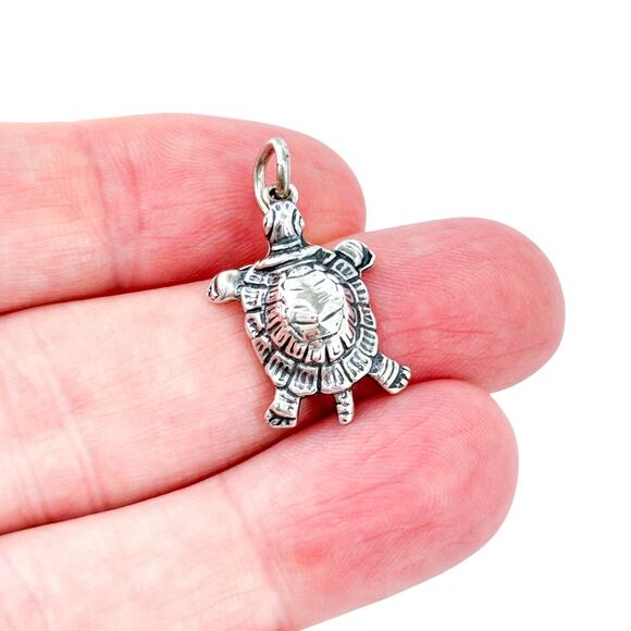 Vintage Sterling Silver 925 Textured Turtle Pendant - Picture 1 of 6
